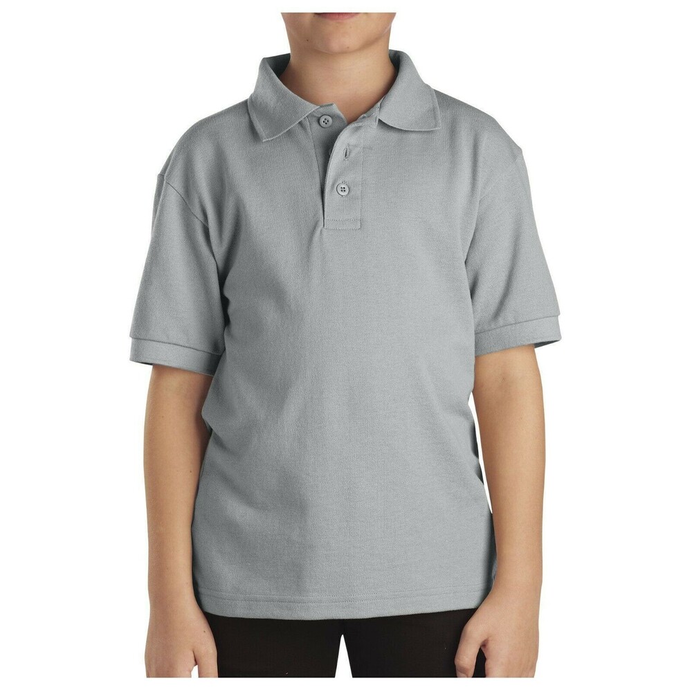 NWT Dickies Boys Size M (8/10) Heather Gray Pique Polo Short Sleeve Shirt